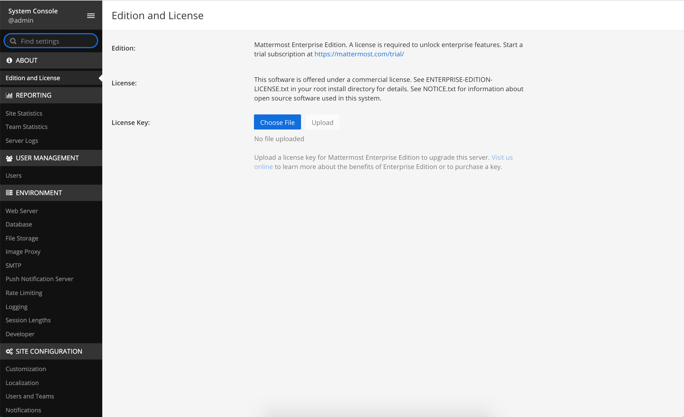 System Console을 사용하여 Mattermost Enterprise 라이선스를 적용합니다.