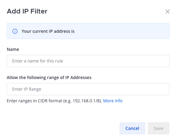 An example of adding an IP filter range for a Mattermost Cloud deployment.