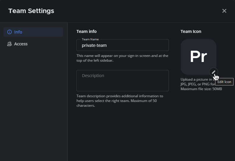 Manage the team icon from Team Settings.