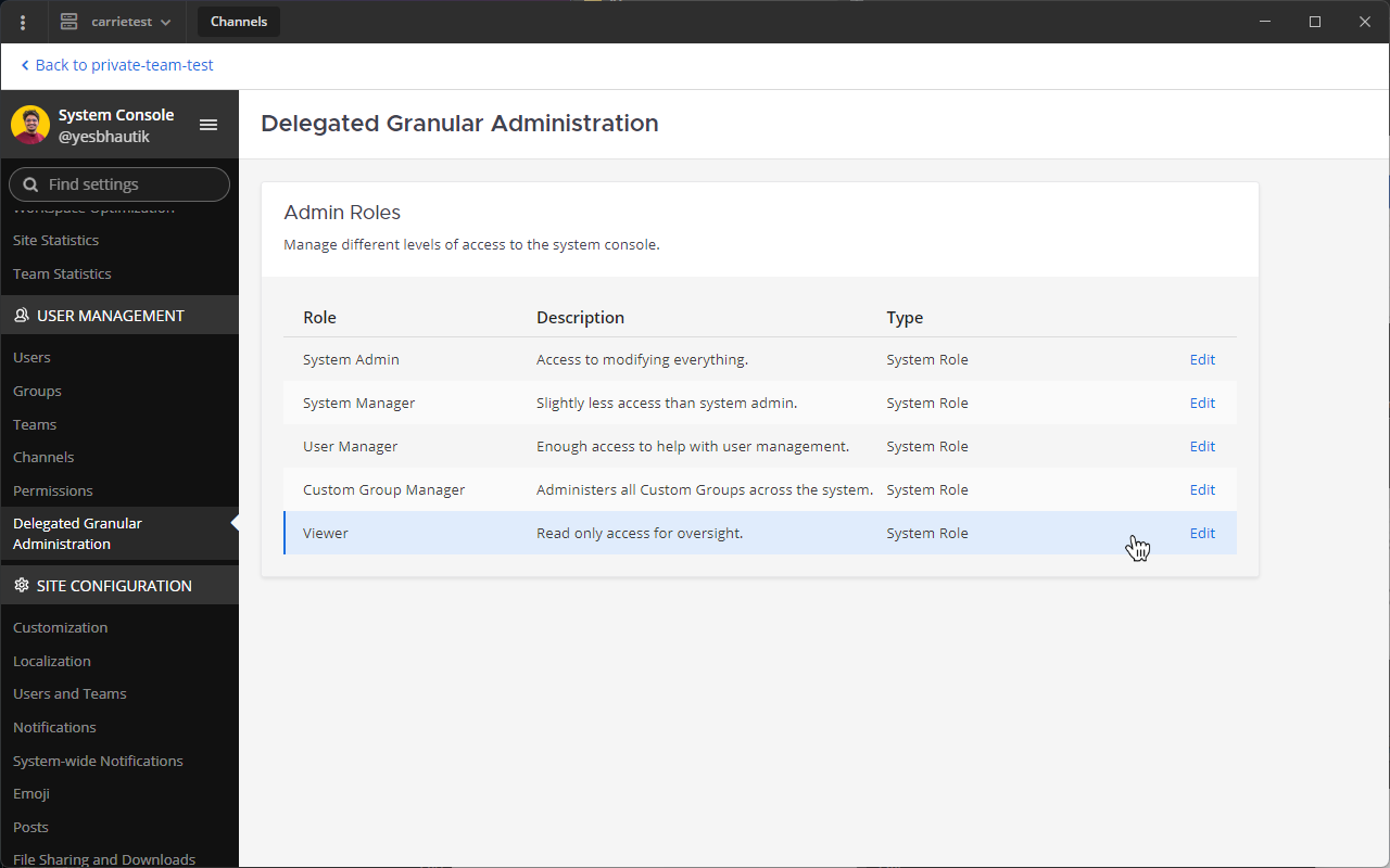 Enable Team Admins to access their team's statistics in the System Console by going to User Management > System Roles, and making changes to the Viewer role.