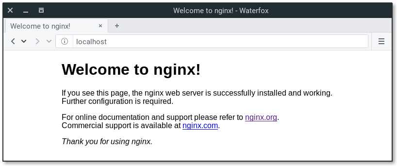 Example of the default NGINX landing page.