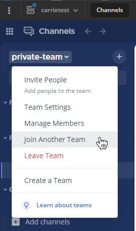 Select a team name to join another team.