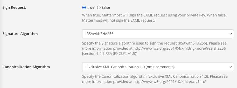In the System Console, you can optionally request signing with configured parameters.