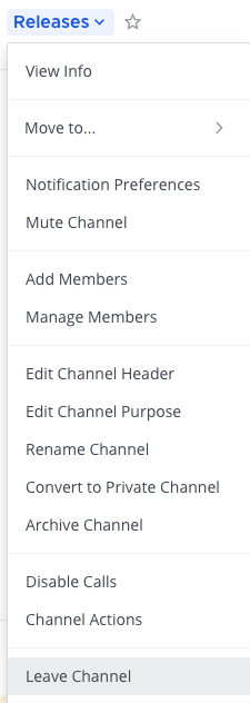 You can use channel options available from the channel name to leave a channel.