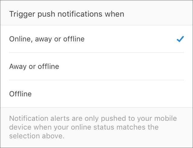 Specify whether all new messages or only mentions and direct messages send push notifications.