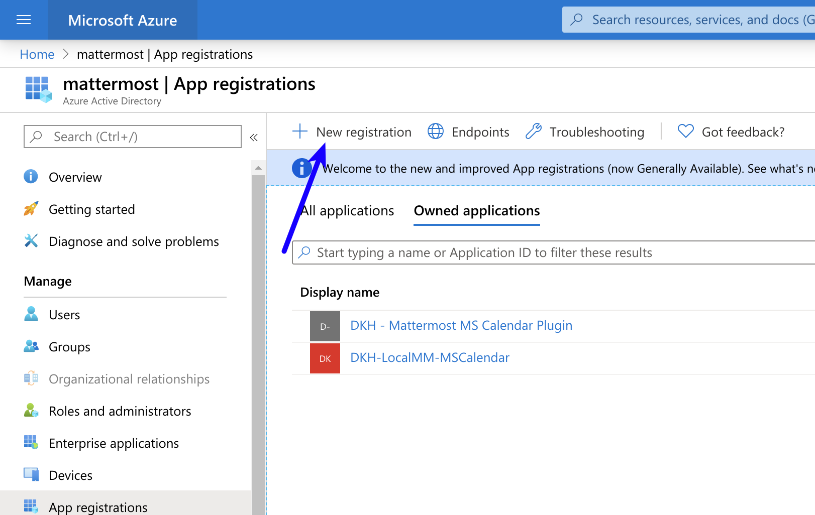 In Azure, create a new app registration.