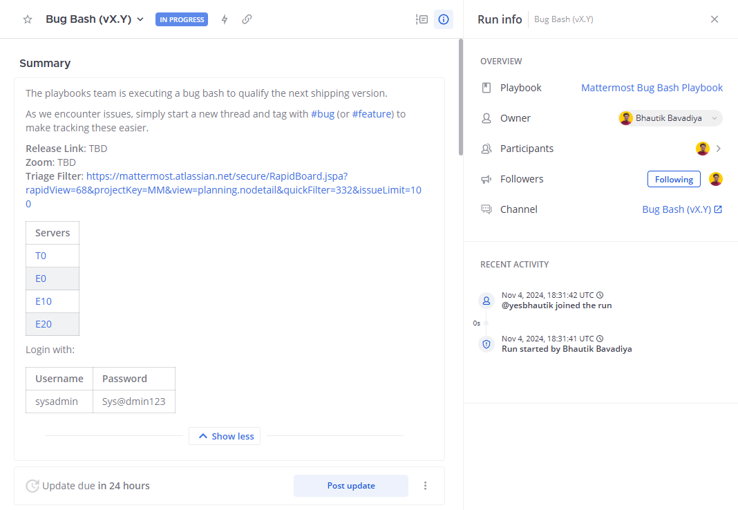 Give your playbook run a name. When you select Start Run, a new channel is created and members are invited based on how you set up the playbook.