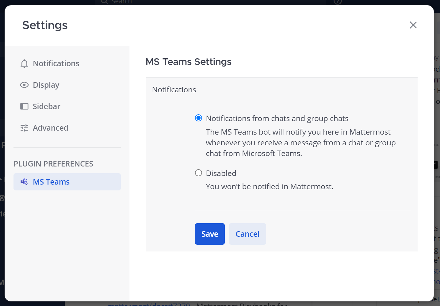 Manage notification settings for the Microsoft Teams integration in Account Settings > Plugin Preferences