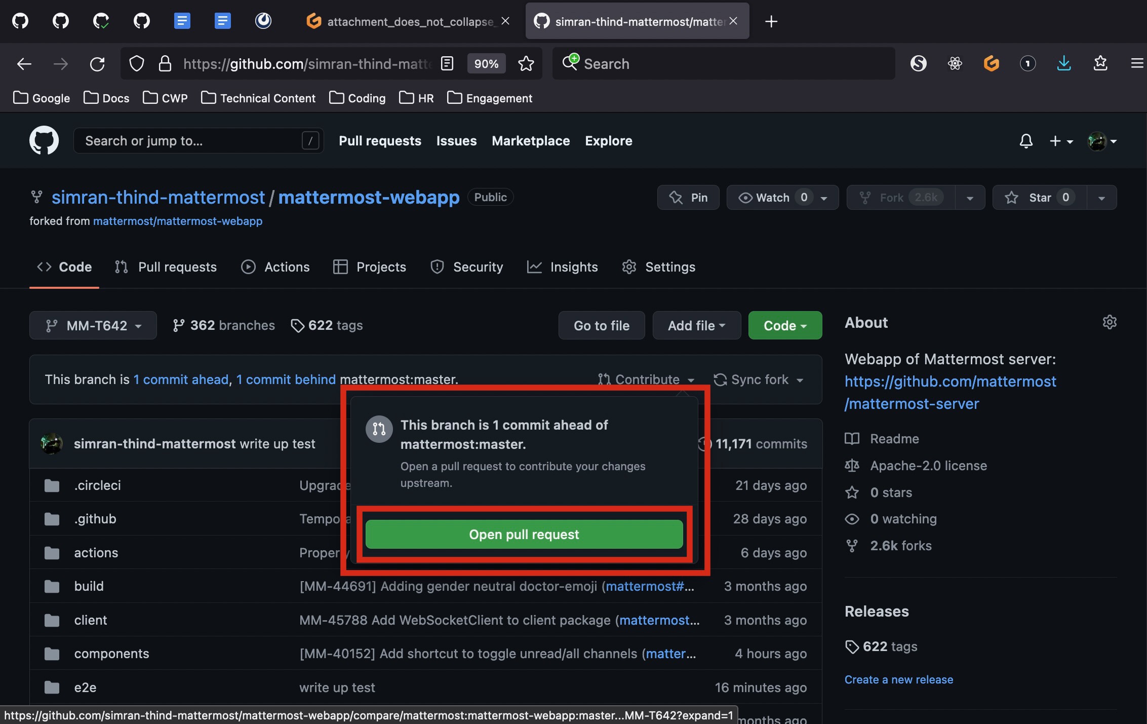 mattermost-gitpod-create-PR-on-GitHub