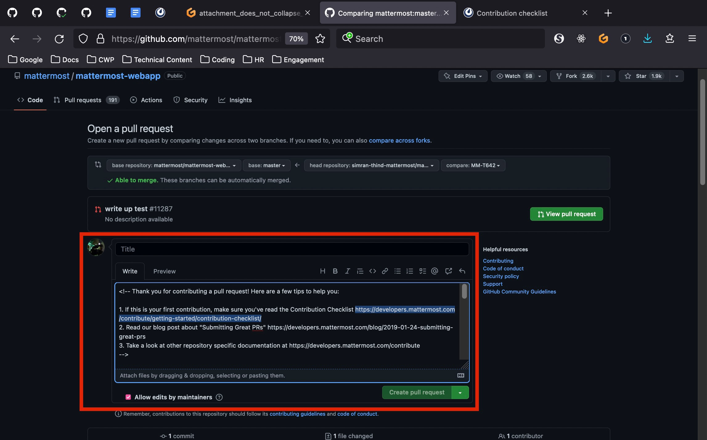mattermost-gitpod-PR-creation-page