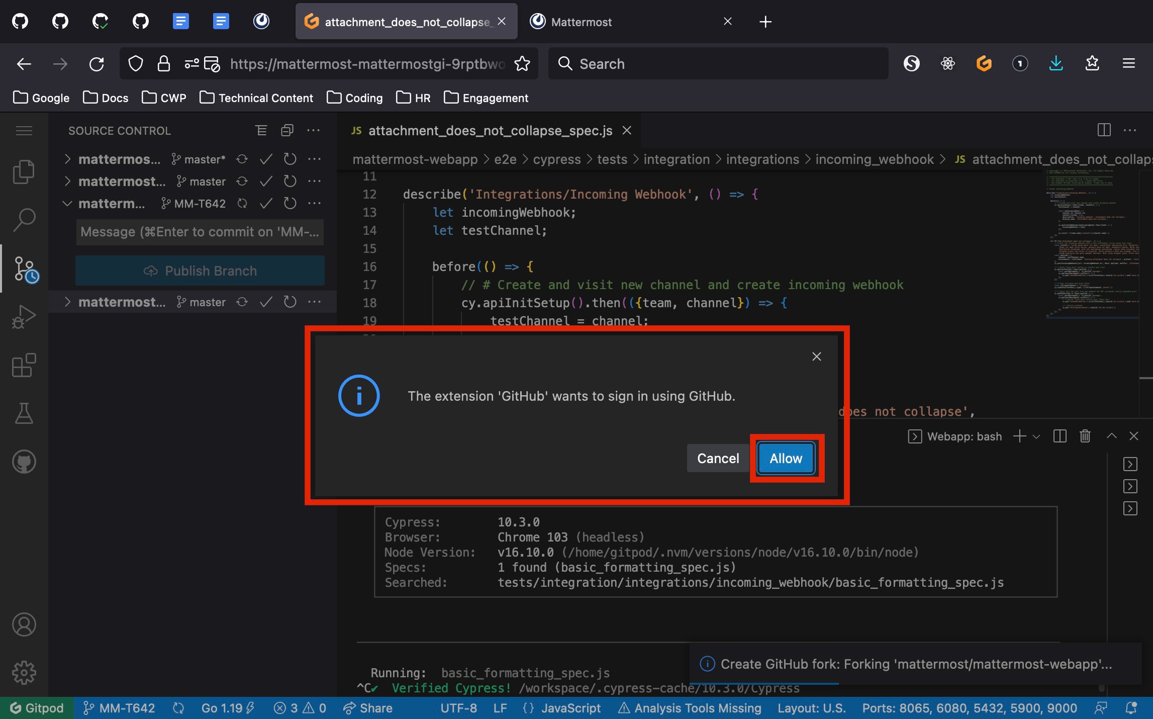 mattermost-gitpod-sign-into-GitHub