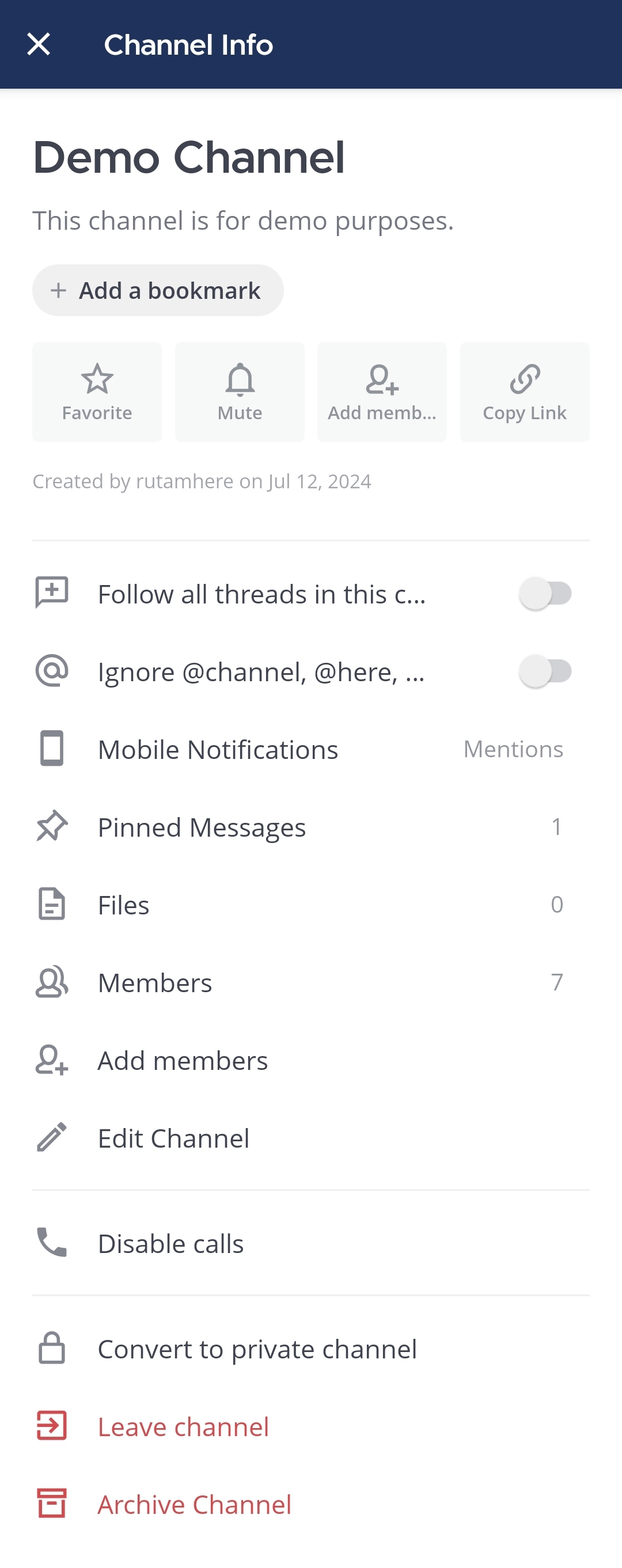 Tap on Archive channel to archive the current channel.