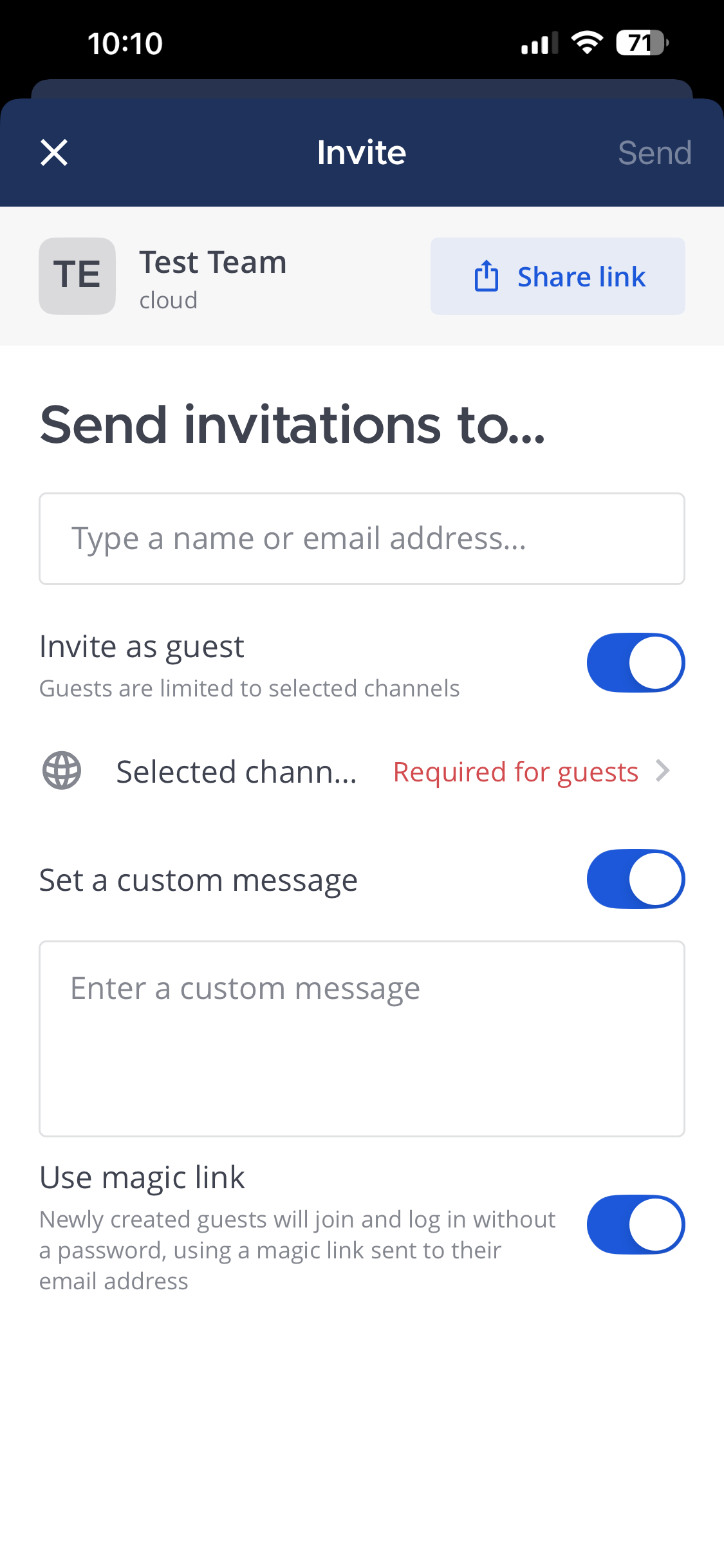 You can invite users through the mobile app in a number of ways.